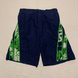 Oxide Mens Board Shorts Navy Blue Green Floral Tropical Swim Trunks Size L